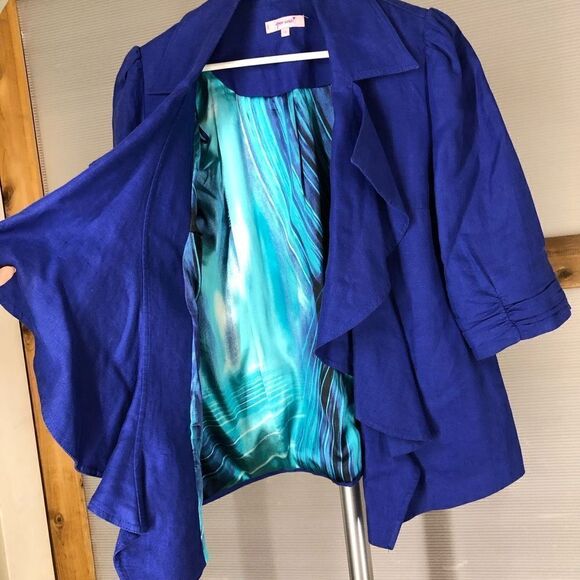 Marks & SPENCER PER UNA Linen Open Blazer Cobalt Blue Sz 16‎ - Picture 4 of 8